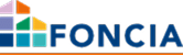 Logo FONCIA : grille colorée de maisons (violet, orange, vert, jaune, bleu) à gauche, texte bleu FONCIA à droite, barre orange en bas.